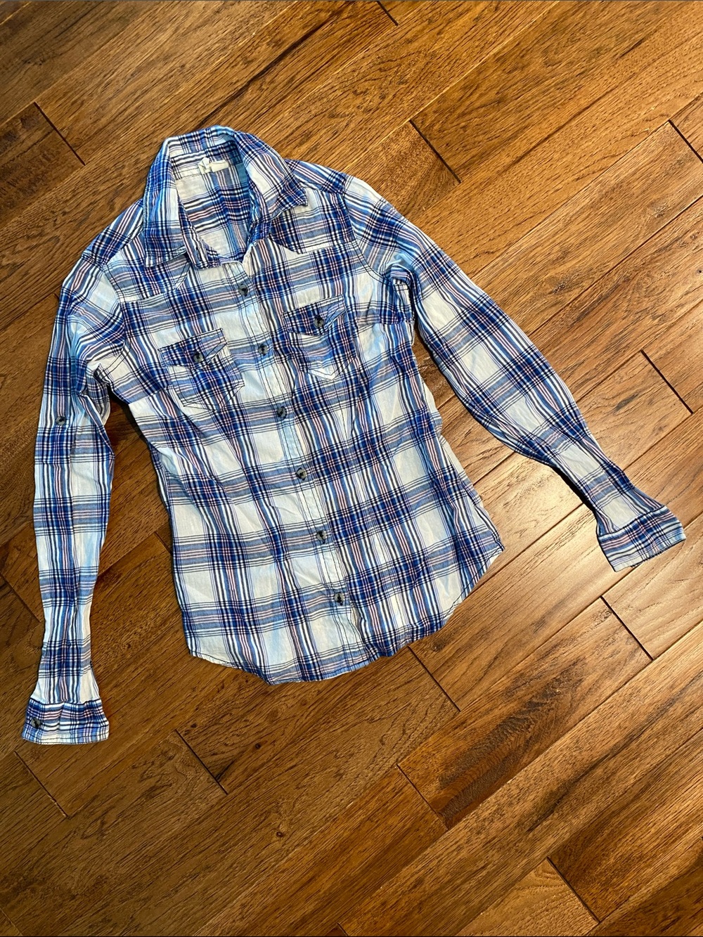 Japna Blue & White Plaid Button-Up Blouse